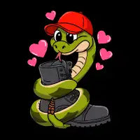 Red Hat Snake Loves Combat Boot Valentine - design