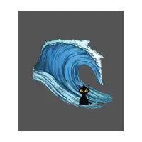 Black cat on waves - design