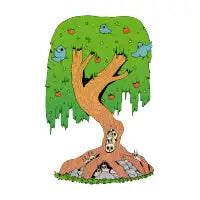 shady tree inhabited by cute animals - design