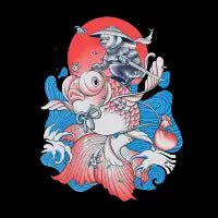 Samurai Cat Riding A Goldfish Illustration - design
