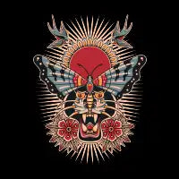 Vintage Panther & Butterfly Tattoo - design