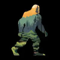 Bigfoot Silhouette with Forest & Mountain Landscape - design