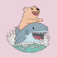 Cute Bear Riding Shark Great wave - design
