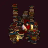 Dark Academia Red Brown Girl Library Books - design