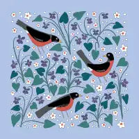 American Robin Violet Anemone Birds and Flowers Blue - design