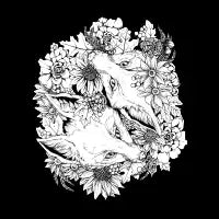 Autumn Fox Bloom - Black Linework T-Shirt - design
