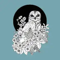 Owl Floral Eclipse - Black Linework Version - design