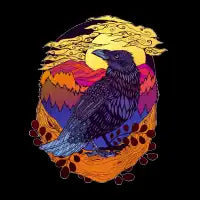 Sunset Patterned Woodland Raven - design