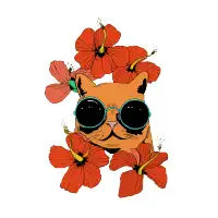 Cat And Hibiscus Flowers - design