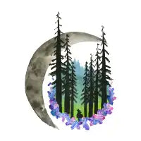 Hand Painted Watercolor Northern Lights & Moon - design