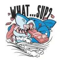 Shark biting surfboard - design