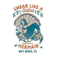 Kiss Like A Mermaid: Funny Key West, Florida Pinup Tattoo - design