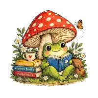 Cute Frog Reading Under Mushroom Book Lover Design - design