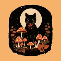 Black Cat with Mushrooms - design