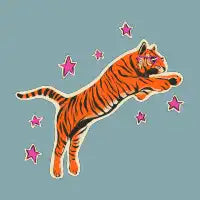 Orange Retro Leaping Tiger with Heart Sunglasses - design