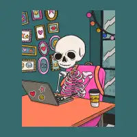 Skeleton Working at Coffee Shop Illustration - design