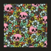 Vibrant Floral Pattern with Pink Skulls - design