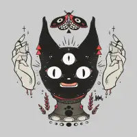 Black Cat Crystal Ball And Moth - design