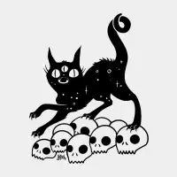 Black Cat On A Pile Of Skulls Magic Witch Art - design