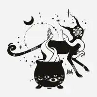 Black Cat Witch With Cauldron, Gothic Art - design