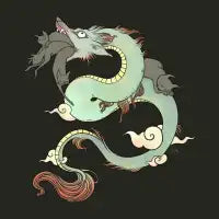 Chinese Dragon With Wolf Head And Black Cats Surreal Artwork - design