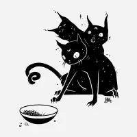 Creepy Cute Three Headed Black Cat Artwork - design