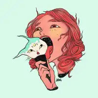 Girl Licking Cat Head Ice Cream Cone - design