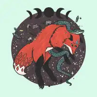 Jumping Fox With Snake, Moon Phases, Flora & Fauna, And Witchy Elements - design