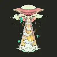 UFO Abducting Cats Surreal Alien Art - design