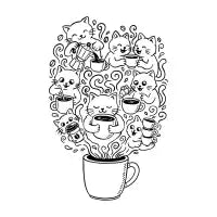 Coffee and cats doodle - design