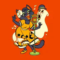 Halloween Black Cat & Ghost Singing a Boo-et - design
