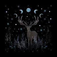 Deer in Winter Night Forest - design