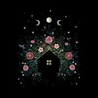 Magical Night of Blossom house under moonlight - design