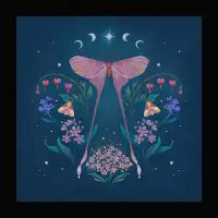 Pink Moth and Bleeding Heart in magical starry night - design