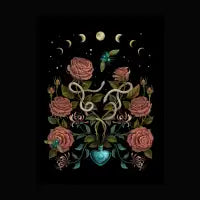 Rose and Honeysuckle under magical phased moon - design