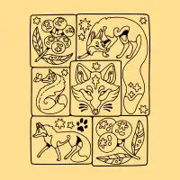 Foxes & Blueberries lineart - design