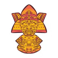 Bold Red Yellow Comic Samurai Mask Japanese Graphic Art - design