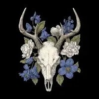 Deer Skull Blue Flowers T-Shirt - design