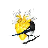 Magpie with a golden heart - design