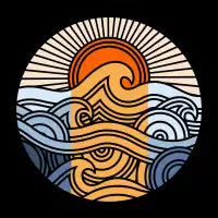 Geometric sunset and waves - design