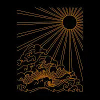 Minimalist sunset and waves - design