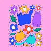 Cats and flowers - design