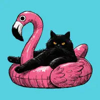 Fat Cat On A Flamingo Floatie T-Shirt - design