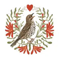 Winter Song Thrush Folk Print - design