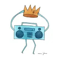 Boombox holding a paper crown - design