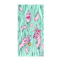 Lost in neptune vines - pop surrealist girl with phone - design