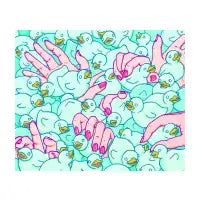 Rubber ducks pool - pop surrealist pattern - design