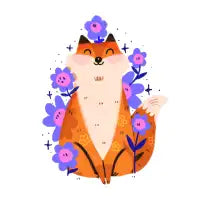 Cute sfox and purple flowers - design