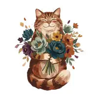 Autumn Floral Tabby Cat B - design