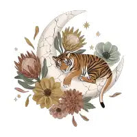 Black tiger and moon flowers - design